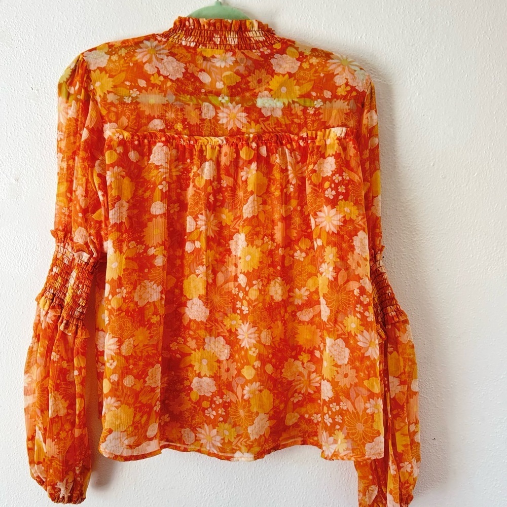 OPT Floral Sheer Orange Boho Blouse - Picture 8 of 11